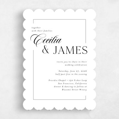 White Scalloped Wedding Invitation - Carulas Portrait