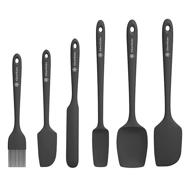 ChefAide 6 Pieces Food Grade Up to 600°F Heat Resistant Silicone Spatulas Set Non-stick Rubber Scraper with Seamless One Piece Design Kitchen Untensils for Cooking, Baking, Mixing,Kitchen (Black)