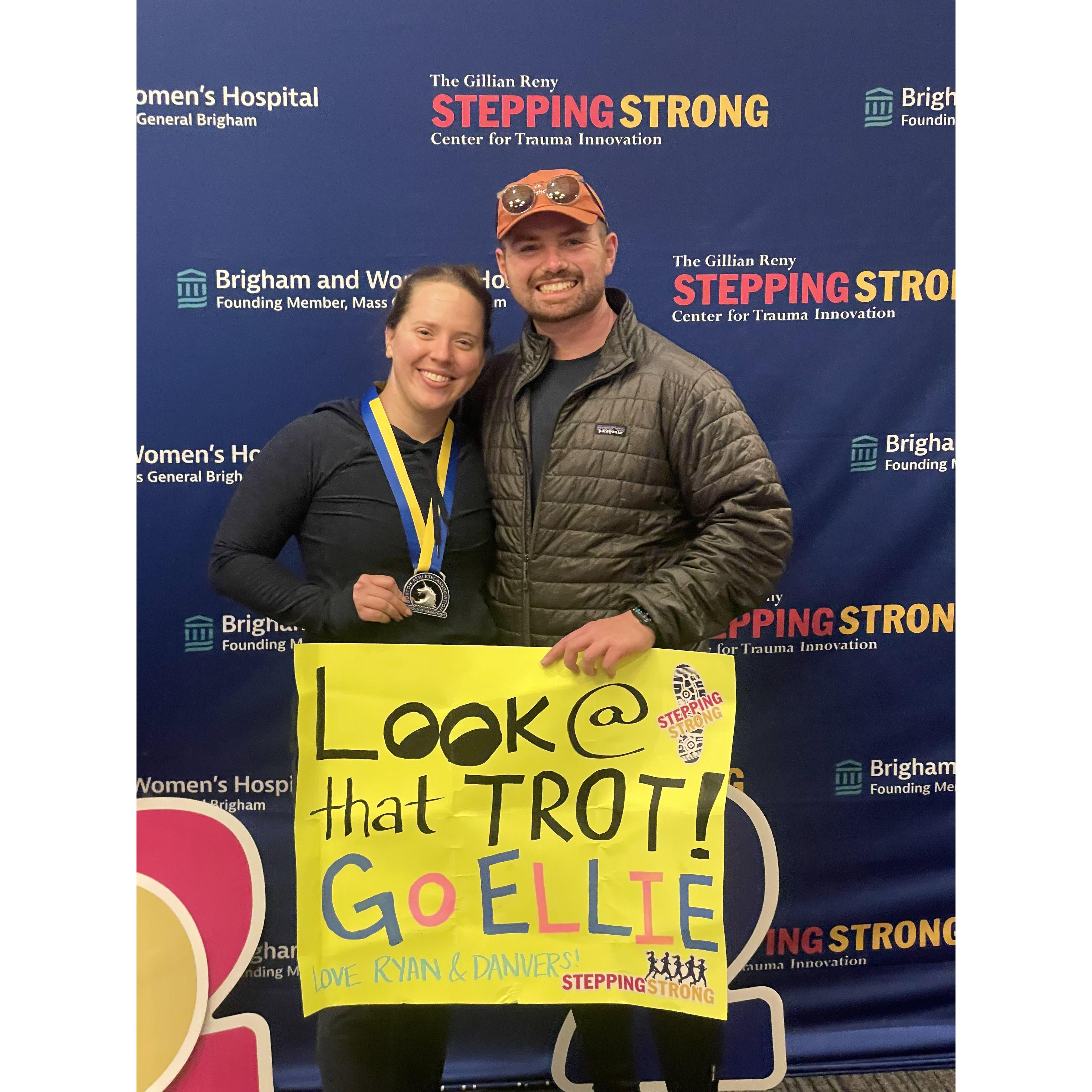 After Ellie completed the 2022 Boston Marathon. Ryan's her favorite cheerleader!
