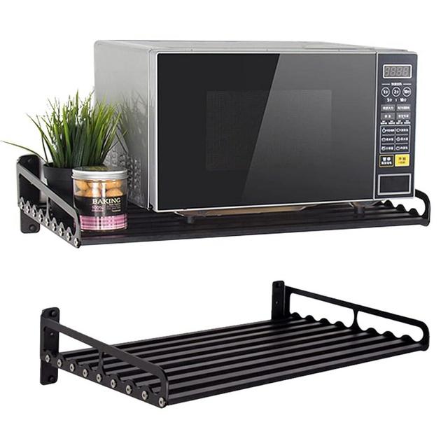Goyappin Microwave Oven Rack, 23.58“x15.52“ Shelf for Microwave Wall Mount, Wall-Mounted Electric Oven Holder Shelf Kitchen Wall Pot Pan Rack Weight Bearing 80 lbs for Electric Oven Microwave