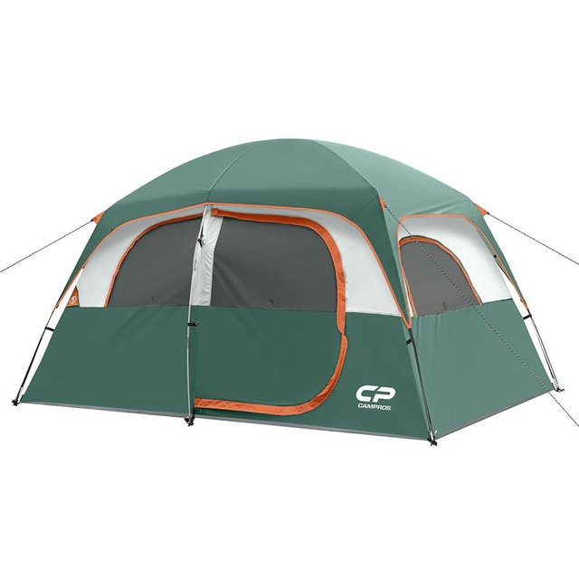 CAMPROS CP Upgraded 6/8 Person Camping Tents, Waterproof Windproof Family Tent with Larger Mesh Windows & Door, Double Layer, Easy Set Up, All-Season Dome Tent with Top Rainfly & Carry Bag