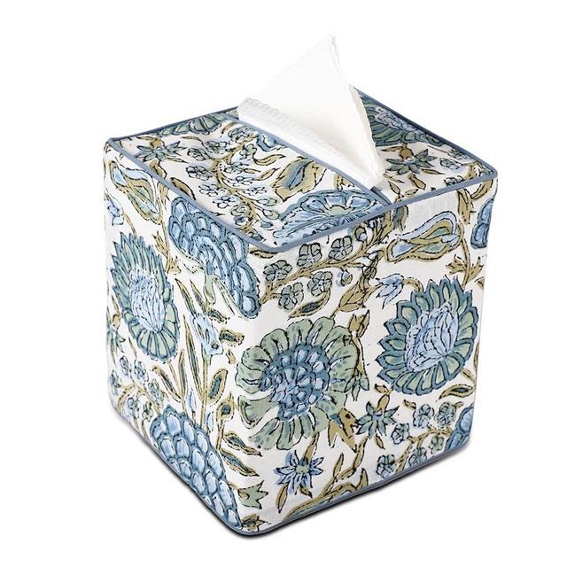 Ridhi Asparagus Green Block Print Tissue Box Cover Handmade Cotton Fabric Decorative Square Napkin Holder for Home Bedroom Living Room Bathroom Vanity Countertop Car Night Stands Office Kitchen