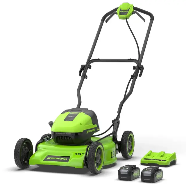 Greenworks Powerall 2x24V 19" Brushless Push Mower with 4.0Ah Batteries and Charger