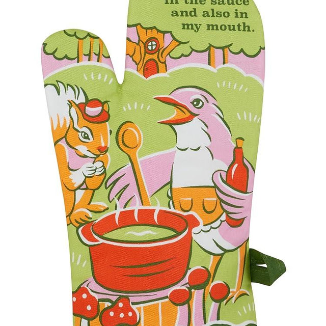 Blue Q I Put Wine in The Sauce Funny Oven Mitts - Cute Oven Mitts, Home Kitchen Gifts, Cooking Accessories, Super-Insulated Quilting, Comfy Natural-Fitting Shape, 100% Cotton, Size 12.5" L x 7.5" W