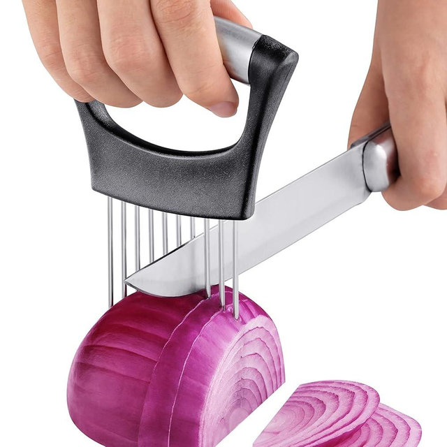 ESINAM Premium Vegetable Slicer Holder, Sharp Stainless Steel Food Slicer Assistant Tool for Potato, Tomato, Fruit, Lemon and Meat
