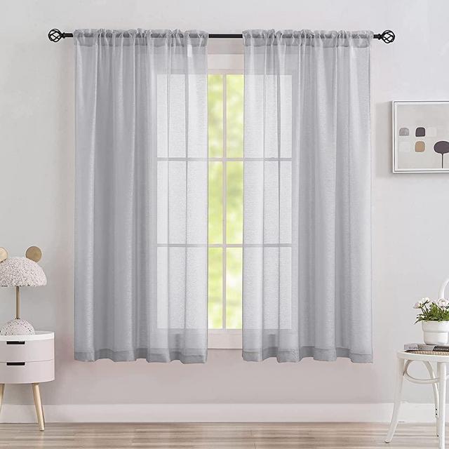 Light Grey Semi Sheer Curtains Rod Pocket Window Treatment for Bedroom 63 Inches Long Luxury Soft Sheer Drapes for Dinning Room Window 2 Panels Elegance Sheers for Boys Room Loft 52 X 63 Inch Length