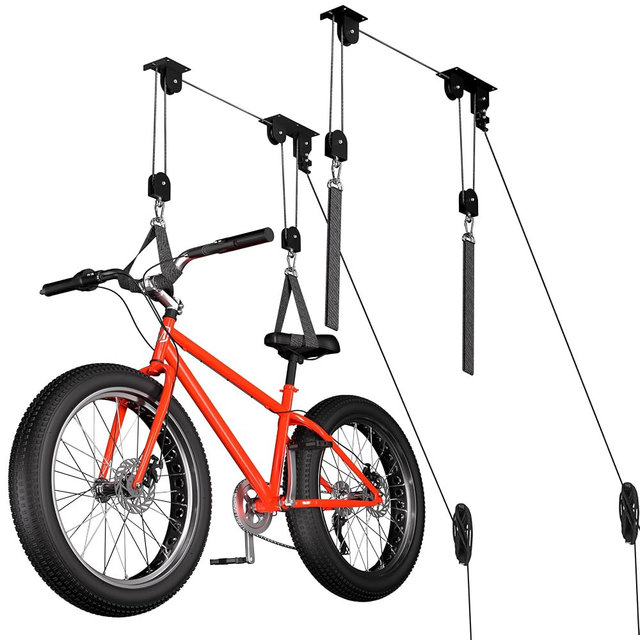 TRUSOON 2 Pack Bike Hoist, Heavy Duty Ebike Lift Pulley System for Garage Ceiling Overhead Storage for Bicycle, Ladders, Snowboard, Holds Up to 85 lbs Capacity, Fit 10-16 Foot High Ceilings