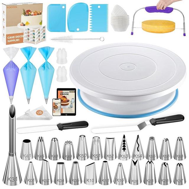 Kootek 96PCs Cake Decorating Supplies Kits with Ebook, Cake Turntable, 30+2 Piping Bags, 30 Disposable Cupcake Liners, 24 Icing Piping Tips, 3 Icing Scrapers, 2 Spatulas, Cake Leveler for Baking