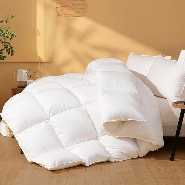 Feather Down Comforter Oversized Queen Size, Ultra Soft 100% Cotton Duvet Insert, Luxurious Hotel Collection White Bedding Comforters, All Season Medium Warmth 98 x 98 Inch.