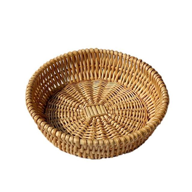 Natural Wicker Basket Fruit Bread Basket Tray Storage Basket Willow Handwoven Basket Fruit Vegetables Serving Basket, Round Stackable Basket