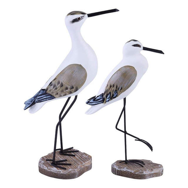HEALLILY 2pcs Coastal Decor Wooden Seagull Figurine Bird Statue Nautical Coastal Ocean Home Decoration Light Brown Statue