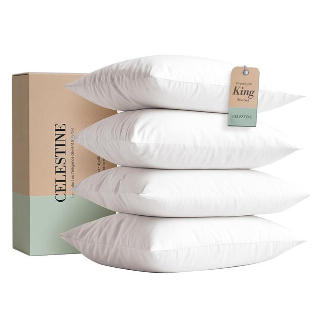 CELESTINE King Size Bed Pillows Set of 4 – Soft & Supportive Down Alternative Microfiber Filling, Plush White 36x20 Sleeping Pillows for Side and Back Sleepers, Breathable, Machine Washable