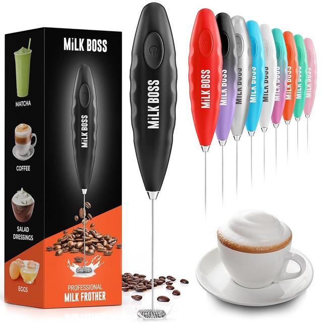 Milk Boss Matcha Whisk - Handheld Electric Stirrer - Matcha Frother Wand & Drink Mixer - Electric Whisk for Matcha Tea & Green Tea - Durable Stainless Steel Matcha Blender - Black Comfortable Grip