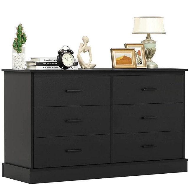 Hasuit 6 Drawer Double Dresser, Wood Storage Tower Clothes Organizer, Large Storage Cabinet for Bedroom, Hallway, Entryway