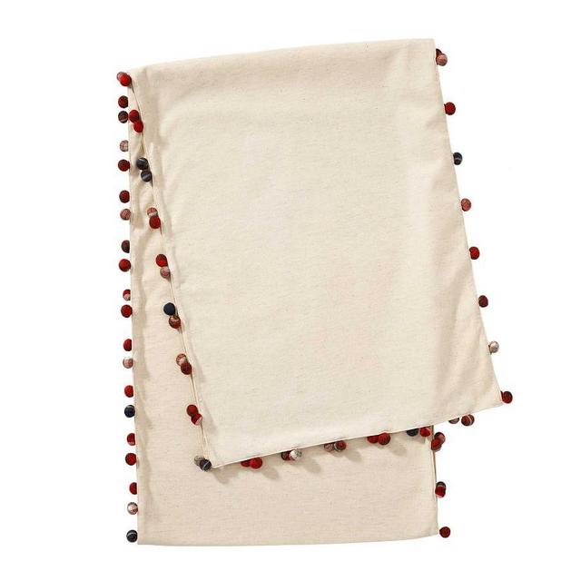 Plaid Pom Pom Cotton/Linen Table Runner
