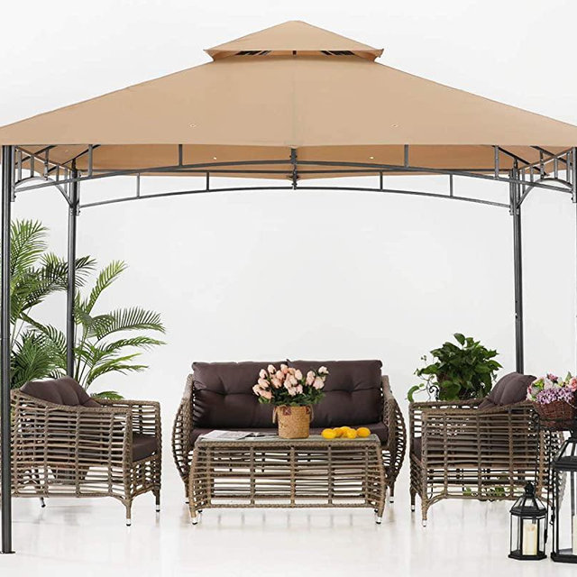 ABCCANOPY 11x11 Patio Gazebos for Patios Double Roof Soft Canopy Garden Backyard Gazebo for Shade and Rain, Khaki