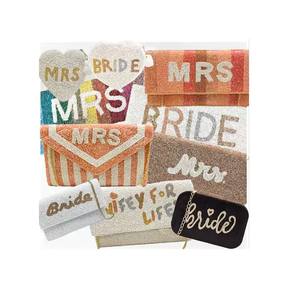 MRS Wedding Bridal Newlywed Bead Clutch Chain Crossbody Handbag