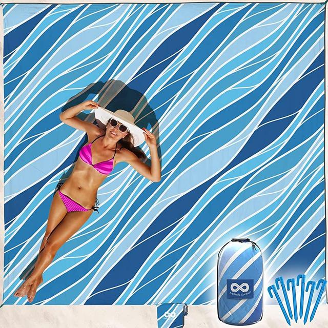 Everlasting Comfort Sandproof Waterproof Beach Blanket - Colorful No Sand Beach Mat for Up to 10 People w/Stakes, Storage Bag - Large Microfiber Polyester Essentials for Beach, Picnic, Concert, Hikes