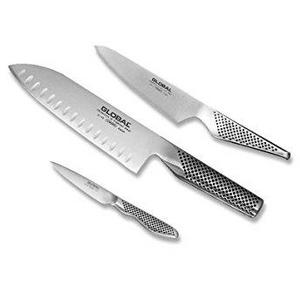Global G-48338 - 3 Piece Knife Set with Santoku - Hollow Ground, Utility and Paring Knife