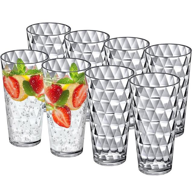Amazing Abby - Twinkly - 20-Ounce Plastic Tumblers (Set of 8), Plastic Drinking Glasses, All-Clear Reusable Acrylic Cups, Stackable, BPA-Free, Shatter-Proof, Dishwasher-Safe
