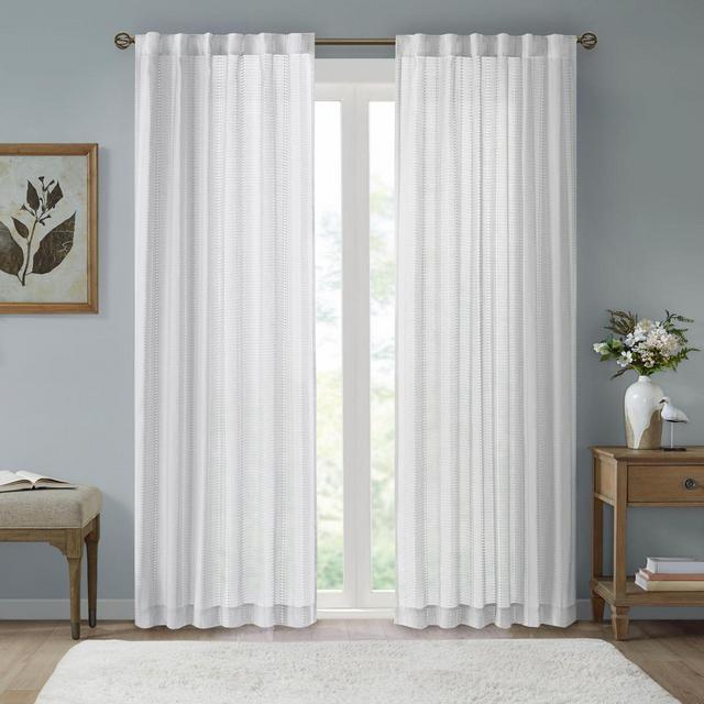 Bee & Willow™ Home Eyelet Stripe 63-Inch Rod Pocket Window Curtain Panel in White