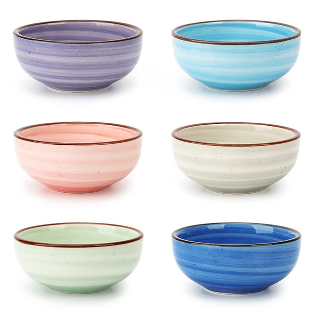 KitchenTour 2.7 Oz Soy Sauce Dishes Dipping Bowls Set, Porcelain Pinch Bowls Mini Bowls for Seasoning, Sushi, Ketchup, Appetizer, Nuts, Set of 6, Assorted Warm Colors