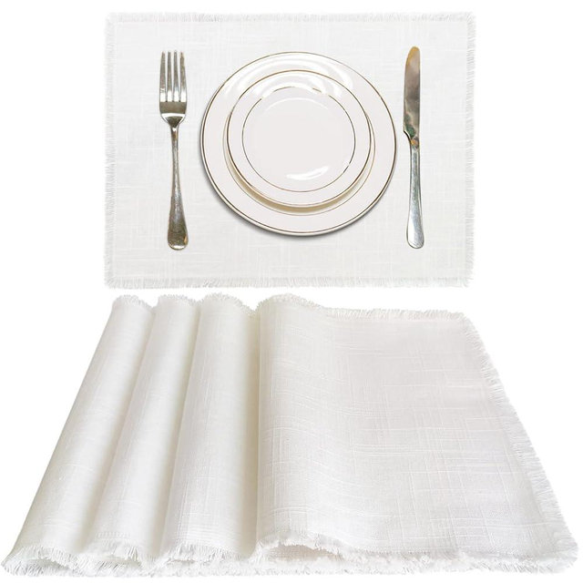 Letjolt White Placemats Farmhouse Linen-Cotton Placemats Set of 4 Dining Table Place Mats for Kitchen Table