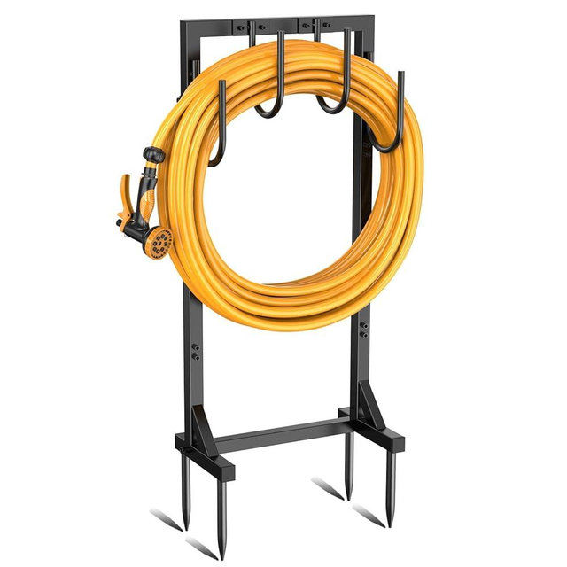 Yumatum Garden Hose Holder Reel, Upgraded Metal Hose Reels Holds 150ft Hose with 4 Large hooks, Heavy Duty Freestanding Water Hose Holders, Detachable Hose Storage Hanger for Outside