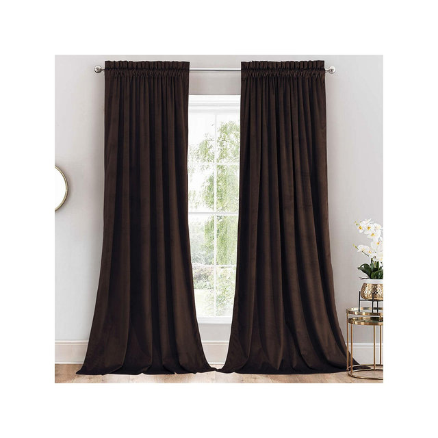 Heavyweight Velvet Curtain Rod Pocket Panels Chocolate 120”