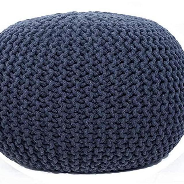 FRELISH DECOR Round Pouf Ottoman Hand Knitted Cotton Poufs Footrest,Foot Stool, Knit Bean Bag Floor Chair, Bed Room Living Room | Accent Seat | Boho Decor | Stuffed Pouffe (Dark Grey, 20x20x14 Inch)
