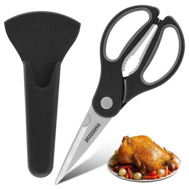 Kitchen Scissors with Magnetic Holder Heavy Duty Magnetic Scissors for Fridge, Kitchen Shears Magnet Sheath Set for Food Meat Pizza Herb Vegetables, Black
