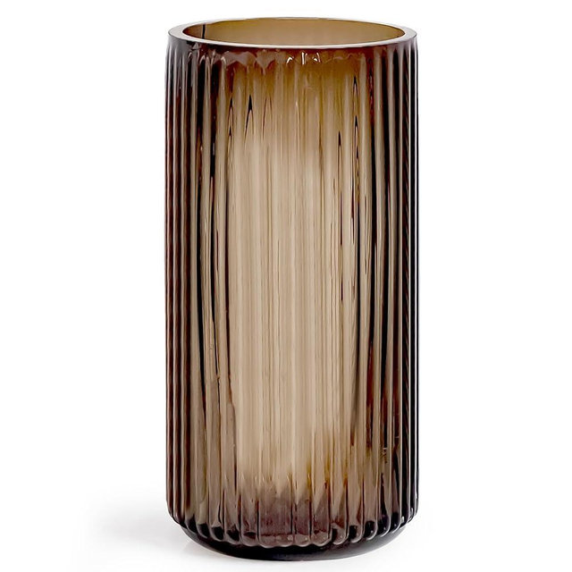 Muyan 9.8" Flower Vase for Decor Ribbed Glass Vase Modern for Centerpieces Desktop Home Office Dining Living Room Wedding (Amber)