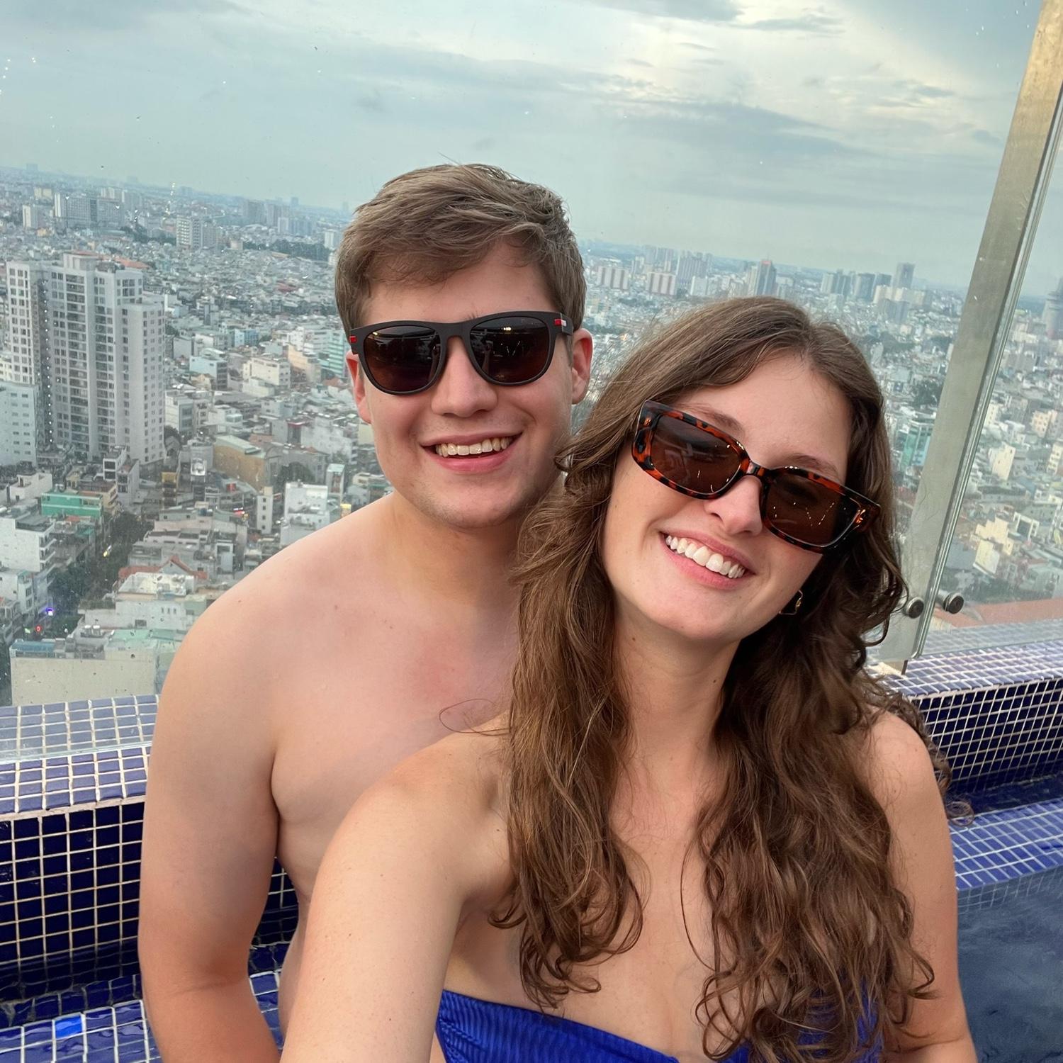 In Ho Chi Minh, Vietnam. In the largest rooftop infinity pool in Vietnam.