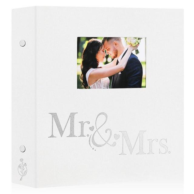 Lanpn Wedding Photo Album 4x6 1000 Pocket Photos Slip in, Linen Cover Large Capacity Newlywed Marriage Window Album Hold 1000 Horizontal Vertical Photos (Mr & Mrs, White)