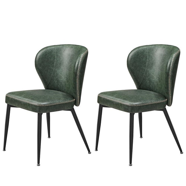 VASAGLE EKHO Collection - Dining Chairs Set of 2, Upholstered Kitchen Chairs, Comfortable Seat, Synthetic Leather with Stitching, Mid-Century Modern, Easy Assembly, Living Room Lounge, Forest Green