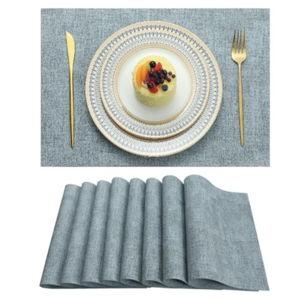 Placemats Set of 8 Washable Heat Resistant Place Mats PVC Woven Dining Table Mat Blue 8pcs