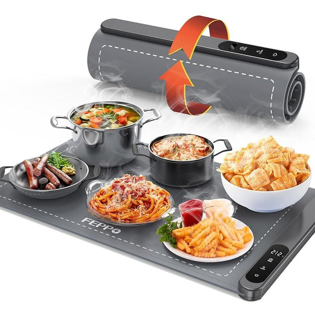 FEPPO Food Warming Mat, (XL 24"x15") Food Warmers for Parties Buffet, Upgrade High-tech Graphene Heating Film, Fast Full Surface Electric Warming Tray with 6 Level Temperature and 6 Hours Timer