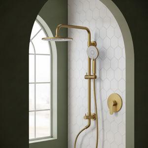 Wall Mount Pressure-Balanced Shower System, 10" Rainfall Shower Head with Slider Bar Handheld Spray SFS-1098-GD10 - Brushed Gold
