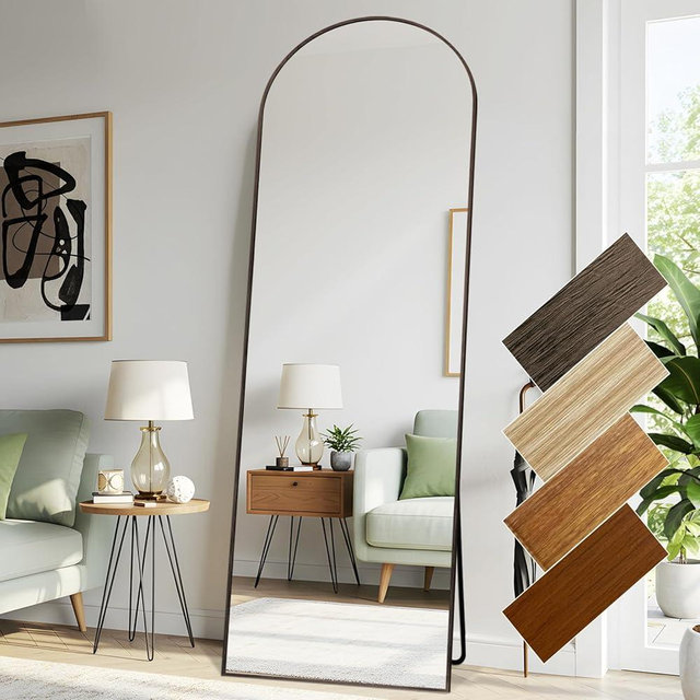 Arched 26x71 Inch Full Length Mirrors Aluminium Frame in Classic Graylish Driftwood Looking Free Standing Floor Mirror Full Body Wall Mounted for Bedroom Living Room and Hallway