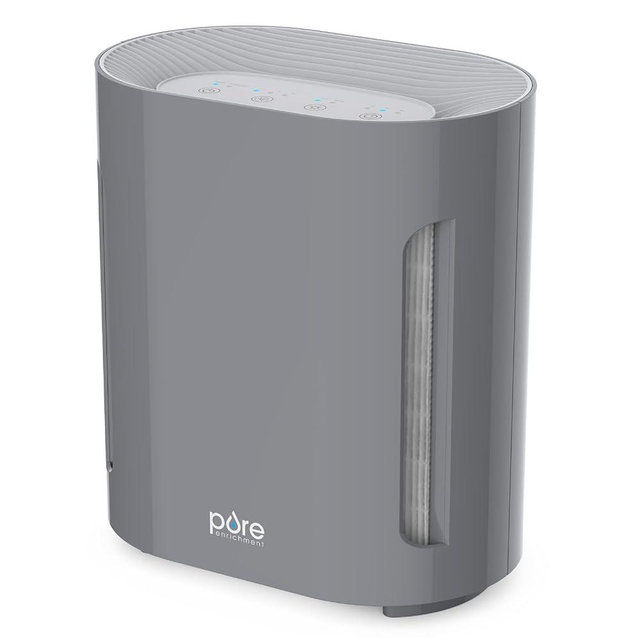 Pure Enrichment® PureZone™ Air Purifier for Bedroom & Living Room, 4-Stage Filtration & UV-C Light, H13 HEPA Filter Helps Remove Bacteria, Pet Hair Dander, Allergens, Germs, Smoke, Dust (Gray)