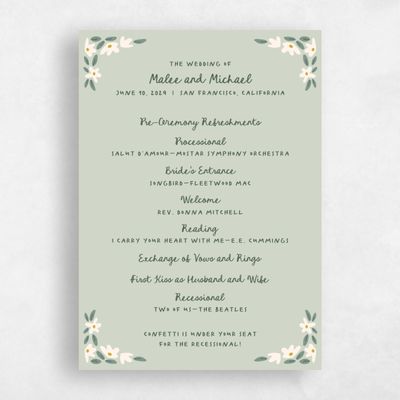Grassy Sage, Green Wedding Program - Marguerite