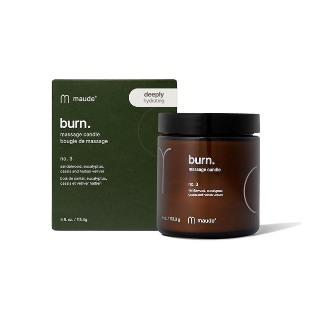 Maude Burn No. 3 - Hydrating + Skin-Softening Soybean + Jojoba Oil Massage Candle - Soothing Warm Massage Oil Candle with Notes of Eucalyptus + Sandalwood - Relaxing Self Care Gifts (4 oz)