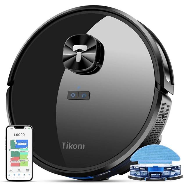 Tikom L9000 Robot Vacuum and Mop Combo, LiDAR Navigation, 4000Pa Robotic Vacuum Cleaner, Up to 150Mins, Smart Mapping, 14 No-go Zones, Ideal for Pet Hair, Carpet, Hard Floor