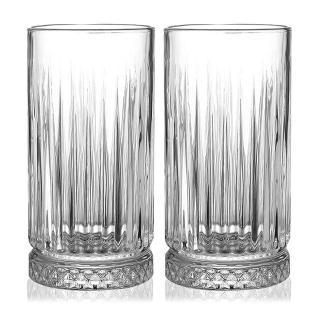 Hand-blown Crystal Highball Glasses [Set of 4] - 16oz Glass Cups for Kitchen - Heavy-duty Bottom Drinking Glassware Set - Dishwasher Safety