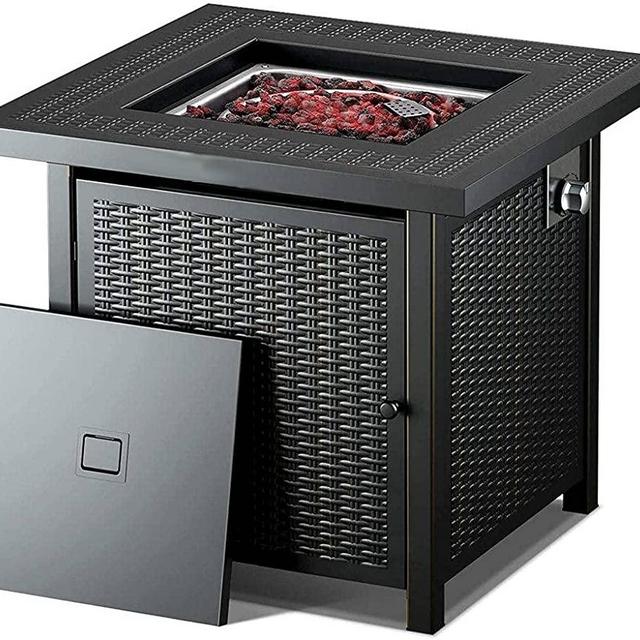 Propane Fire Pit Table, 28 Inch Outdoor Gas fire Pit, 50,000 BTU Auto-Ignition, ETL Certification and Strong Striped Steel Surface, Summer Table, Winter Pit