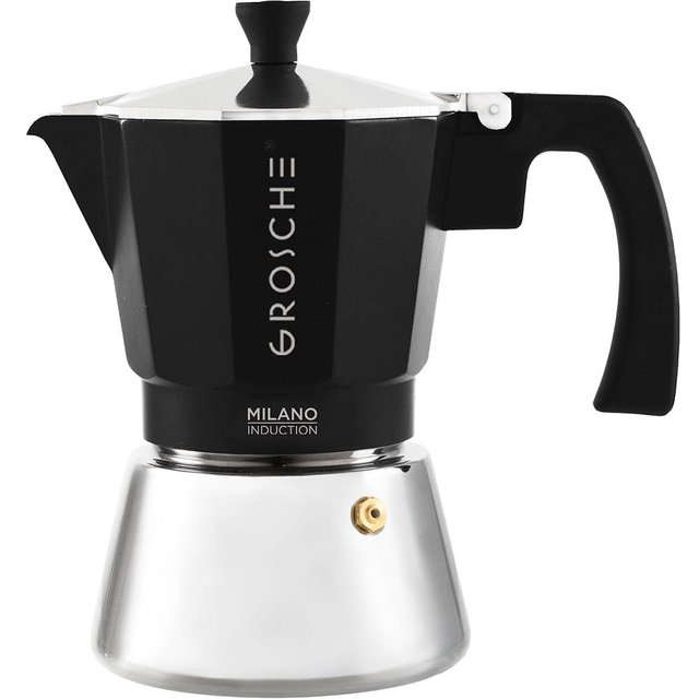 GROSCHE Milano Induction Stovetop Espresso Maker Moka Pot for Greca, Induction, Electric & Gas Stoves, Dishwasher Safe Stovetop Espresso Maker | 6 Espresso Cup, Black