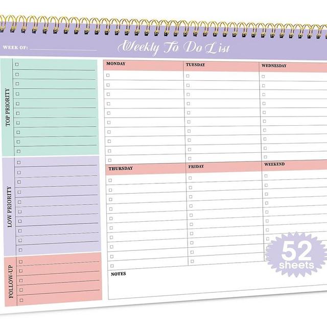Weekly To Do List Notepad with 52 Undated Sheets（8.5"×11"）- Weekly Desk Planner for Women & Man, Work and Home - Violet Dream