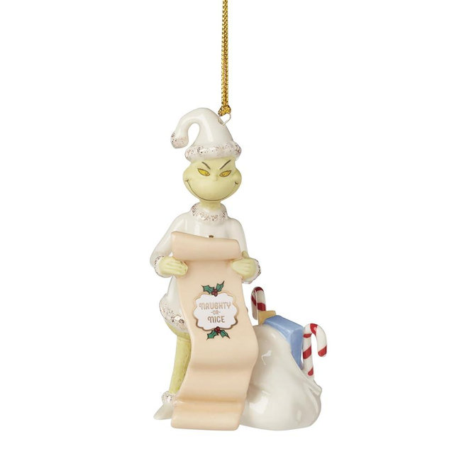Lenox Ornaments, The Grinchs List Ornament, Porcelain Material with Gold Accents, Includes Gold Cord for Hanging, Holiday Decorations, Christmas Tree, Christmas Decoration, Tree Decor (1 Piece)