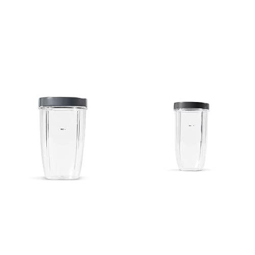 NutriBullet 24 Ounce Tall Cup with Standard Lip Ring, Clear/Gray & 32 Ounce Colossal Cup with Standard Lip Ring, 32 Oz, Clear/Gray