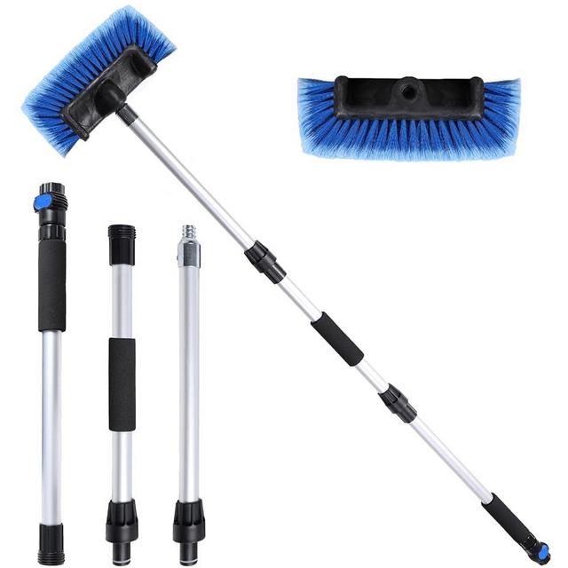 NAVAPAL 54" Car Wash Brush with Long Handle, Flow-Thru Soft Bristle Car Washing Brush with Extendable Handle and Hose Attachment for Car, RV, SUV, Truck, Boat, House Siding, Solar Panels, Blue
